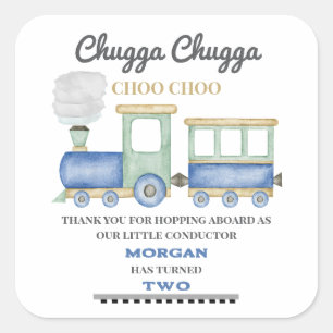 Jongen 2e verjaardag Blue Train Chugga Choo Vierkante Sticker