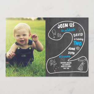 Jongen 2e verjaardag Chalkboard met foto Blue Kaart