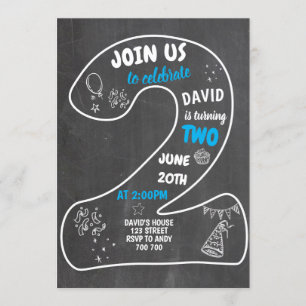 Jongen 2e verjaardag Chalkboard Nummer blauw Kaart