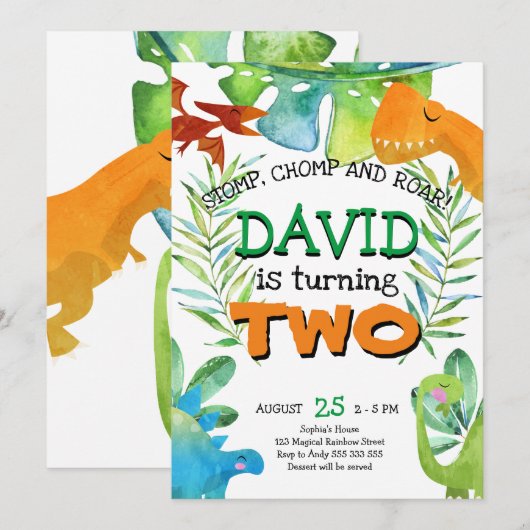 Jongen 2e Verjaardag Dinosaurus Jongens Tweede Ver Kaart (Voorkant / Achterkant)