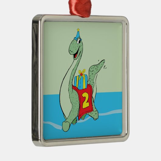 Jongen, 2e verjaardag dinosaurus metalen ornament (Rechts)