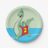 Jongen, 2e verjaardag dinosaurus papieren bordje (Voorkant)