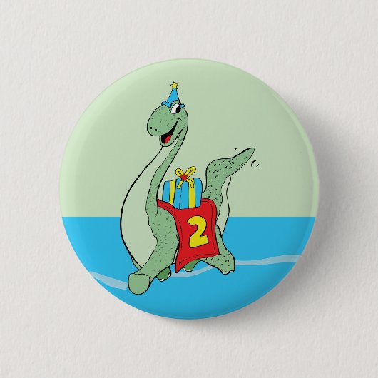 Jongen, 2e verjaardag dinosaurus ronde button 5,7 cm (Voorkant)