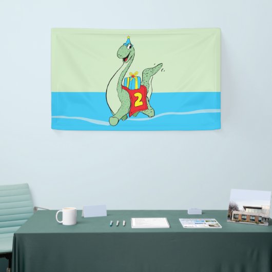 Jongen, 2e verjaardag dinosaurus spandoek (Beurs)