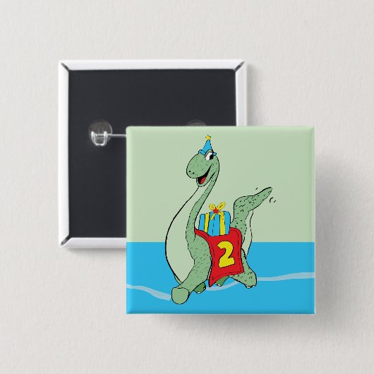 Jongen, 2e verjaardag dinosaurus vierkante button 5,1 cm (Voorkant /achterkant)