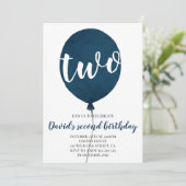 Jongen 2e Verjaardag Marine Blauwe Ballon Kaart (Staand voorkant)