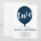 Jongen 2e Verjaardag Marine Blauwe Ballon Kaart (Voorkant / Achterkant)