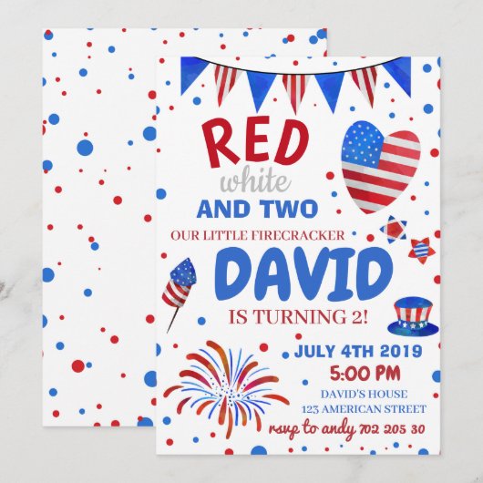 Jongen 2e verjaardag op 4 juli Amerikaanse USA Kaart (Voorkant / Achterkant)
