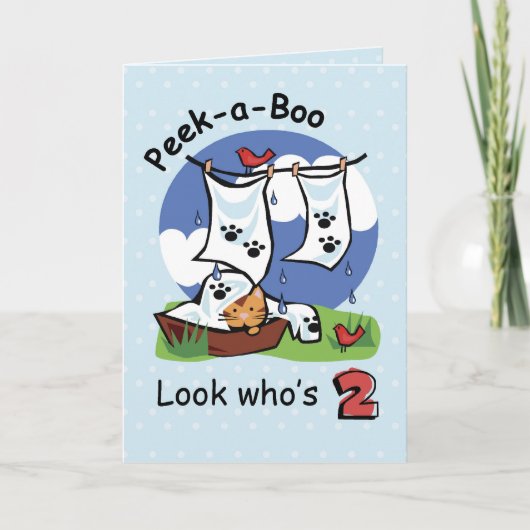 Jongen 2e verjaardag, Peek-a-Boo Kitten Kaart (Voorkant)
