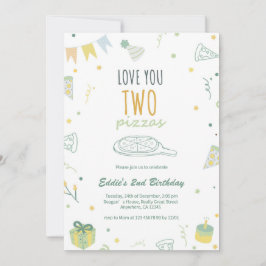 Jongen 2e verjaardag Pizza Party Uitnodiging Blauw