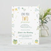 Jongen 2e verjaardag Pizza Party Uitnodiging Blauw (Staand voorkant)