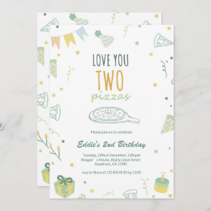 Jongen 2e verjaardag Pizza Party Uitnodiging Blauw