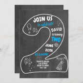 Jongen 2e verjaardag schoolbord nummer blauw kaart (Voorkant / Achterkant)