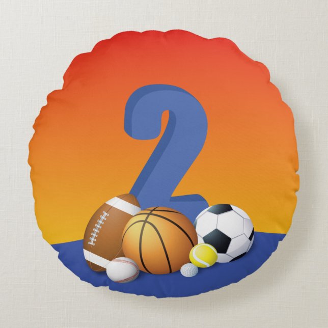 Jongen 2e verjaardag Sportbannen Rond Kussen (Voorkant)