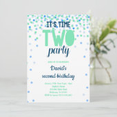 Jongen 2e verjaardag TWEE PARTIJ Confetti Blue Gre Kaart (Staand voorkant)