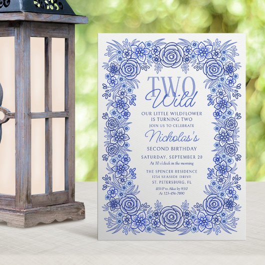 Jongen 2e verjaardag twee wilde bloemen kaart