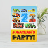 Jongen 2e verjaardag van Truck Vehicles Party Kaart (Staand voorkant)