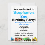 Jongen 2e verjaardag van Truck Vehicles Party Kaart (Achterkant)