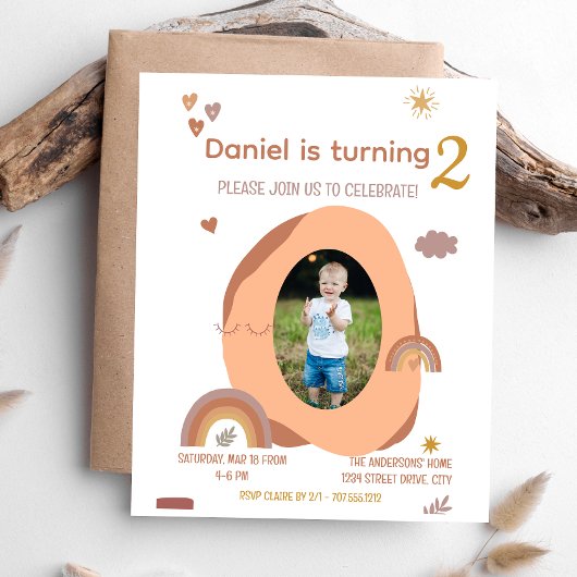Jongen 2e Verjaardagskaart uitnodigen met foto