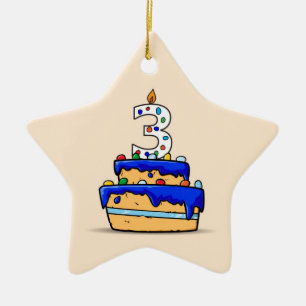 Jongen 3e verjaardag, 3 op de zoete blauwe Cake Keramisch Ornament