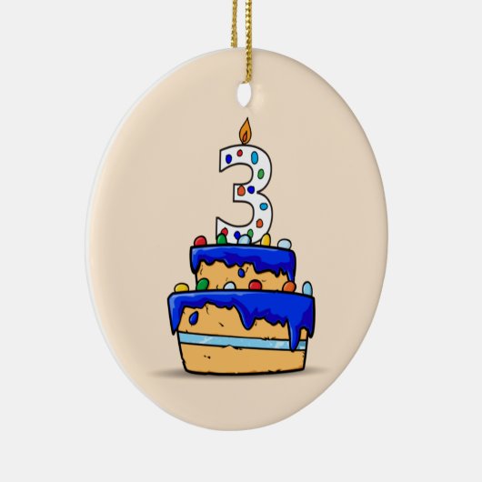 Jongen 3e verjaardag, 3 op de zoete blauwe Cake Keramisch Ornament (Rechts)