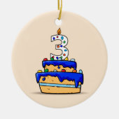 Jongen 3e verjaardag, 3 op de zoete blauwe Cake Keramisch Ornament (Voorkant)
