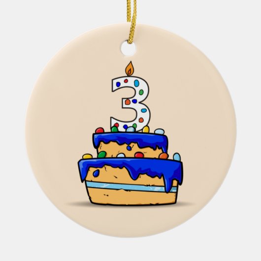 Jongen 3e verjaardag, 3 op de zoete blauwe Cake Keramisch Ornament (Voorkant)
