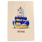 Jongen 3e verjaardag, 3 op de zoete blauwe Cake Medium Cadeauzakje (Voorkant)