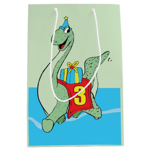 Jongen, 3e verjaardag dinosaurus medium cadeauzakje (Voorkant)