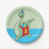 Jongen, 3e verjaardag dinosaurus papieren bordje (Voorkant)