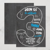 Jongen 3e verjaardag schoolbord nummer blauw kaart (Voorkant / Achterkant)