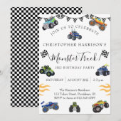 Jongen 3e verjaardagsfeest monstertruck kaart (Voorkant / Achterkant)