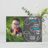 Jongen 3rd Birthday-alkboard met foto-nummer blauw Kaart (Staand voorkant)