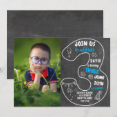 Jongen 3rd Birthday-alkboard met foto-nummer blauw Kaart (Voorkant / Achterkant)