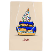 Jongen 4e verjaardag, 4 op de zoete blauwe Cake Medium Cadeauzakje (Achterkant)