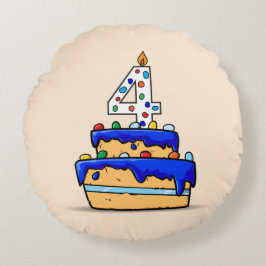 Jongen 4e verjaardag, 4 op zoete blauwe cake rond kussen
