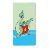 Jongen, 4e verjaardag dinosaurus etiket (Voorkant)