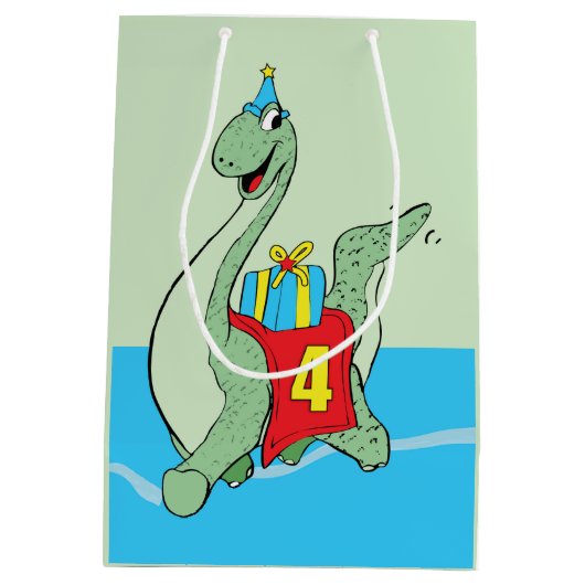 Jongen, 4e verjaardag dinosaurus medium cadeauzakje (Achterkant)