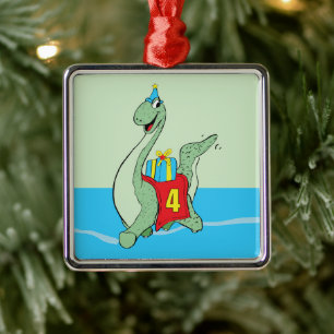Jongen, 4e verjaardag dinosaurus metalen ornament
