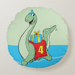 Jongen, 4e verjaardag dinosaurus rond kussen