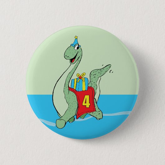 Jongen, 4e verjaardag dinosaurus ronde button 5,7 cm (Voorkant)
