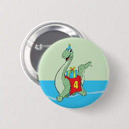 Jongen, 4e verjaardag dinosaurus ronde button 5,7 cm