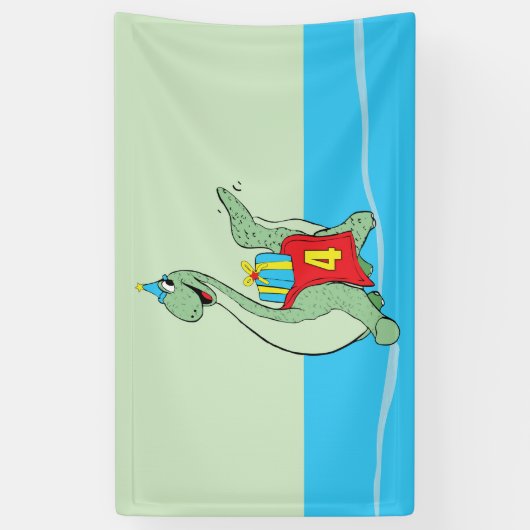 Jongen, 4e verjaardag dinosaurus spandoek (Verticaal)