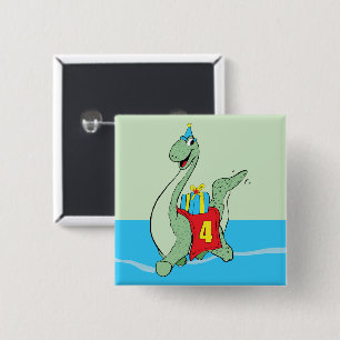 Jongen, 4e verjaardag dinosaurus vierkante button 5,1 cm