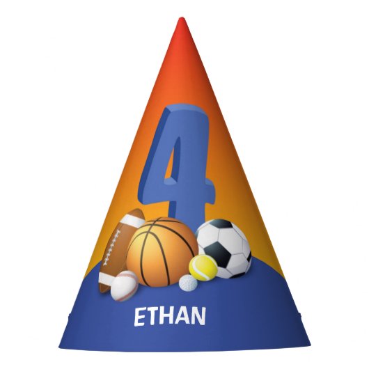 Jongen 4e verjaardag Sportbannen Feesthoedjes (Voorkant)