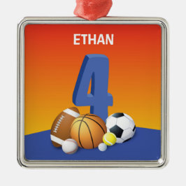 Jongen 4e verjaardag Sportbannen Metalen Ornament