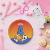 Jongen 4e verjaardag Sportbannen Papieren Bordje (Feest)