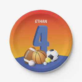 Jongen 4e verjaardag Sportbannen Papieren Bordje