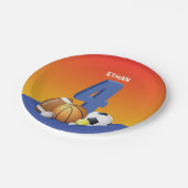 Jongen 4e verjaardag Sportbannen Papieren Bordje (Gekanteld)