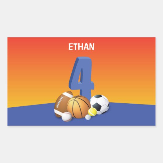 Jongen 4e verjaardag Sportbannen Rechthoekige Sticker (Voorkant)